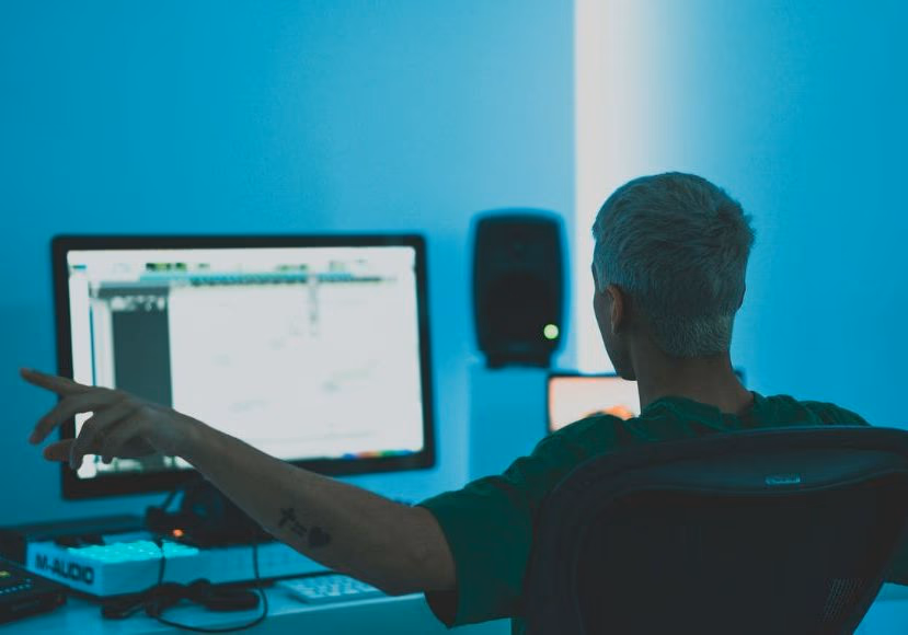 Music composer working on a film score